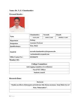 Name:-Dr. NE Chandanshive Personal Details