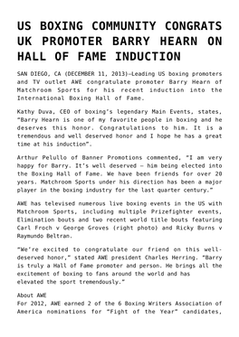 Us Boxing Community Congrats Uk Promoter Barry Hearn on Hall of Fame Induction