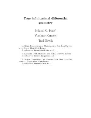 True Infinitesimal Differential Geometry Mikhail G. Katz∗ Vladimir