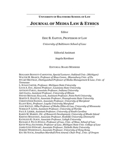 Journal of Media Law & Ethics