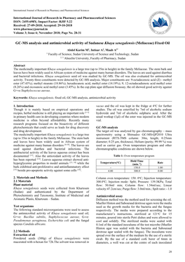 GC-MS Analysis and Antimicrobial Activity of Sudanese Khaya Senegalensis (Meliaceae) Fixed Oil