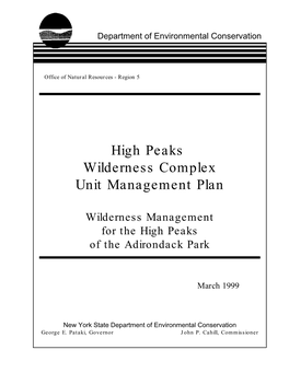 High Peaks Wilderness Complex Unit Management Plan