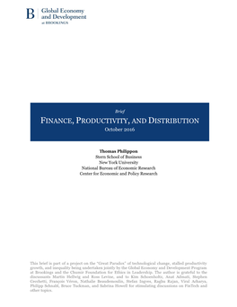 FINANCE, PRODUCTIVITY, and DISTRIBUTION October 2016