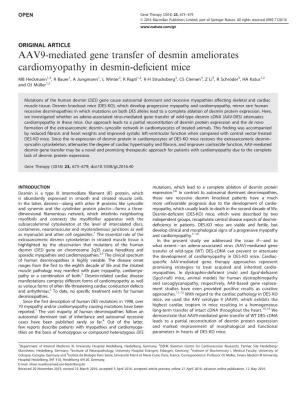 AAV9-Mediated Gene Transfer of Desmin Ameliorates Cardiomyopathy in Desmin-Deﬁcient Mice