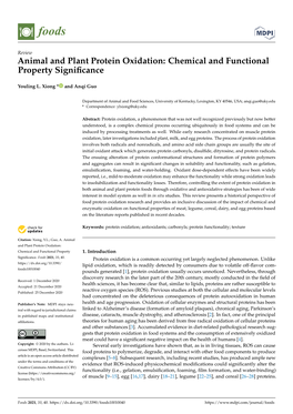 Animal and Plant Protein Oxidation: Chemical and Functional Property Signiﬁcance