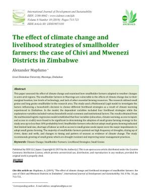 The Effect of Climate Change and Livelihood Strategies of Smallholder Farmers: the Case of Chivi and Mwenezi Districts in Zimbabwe