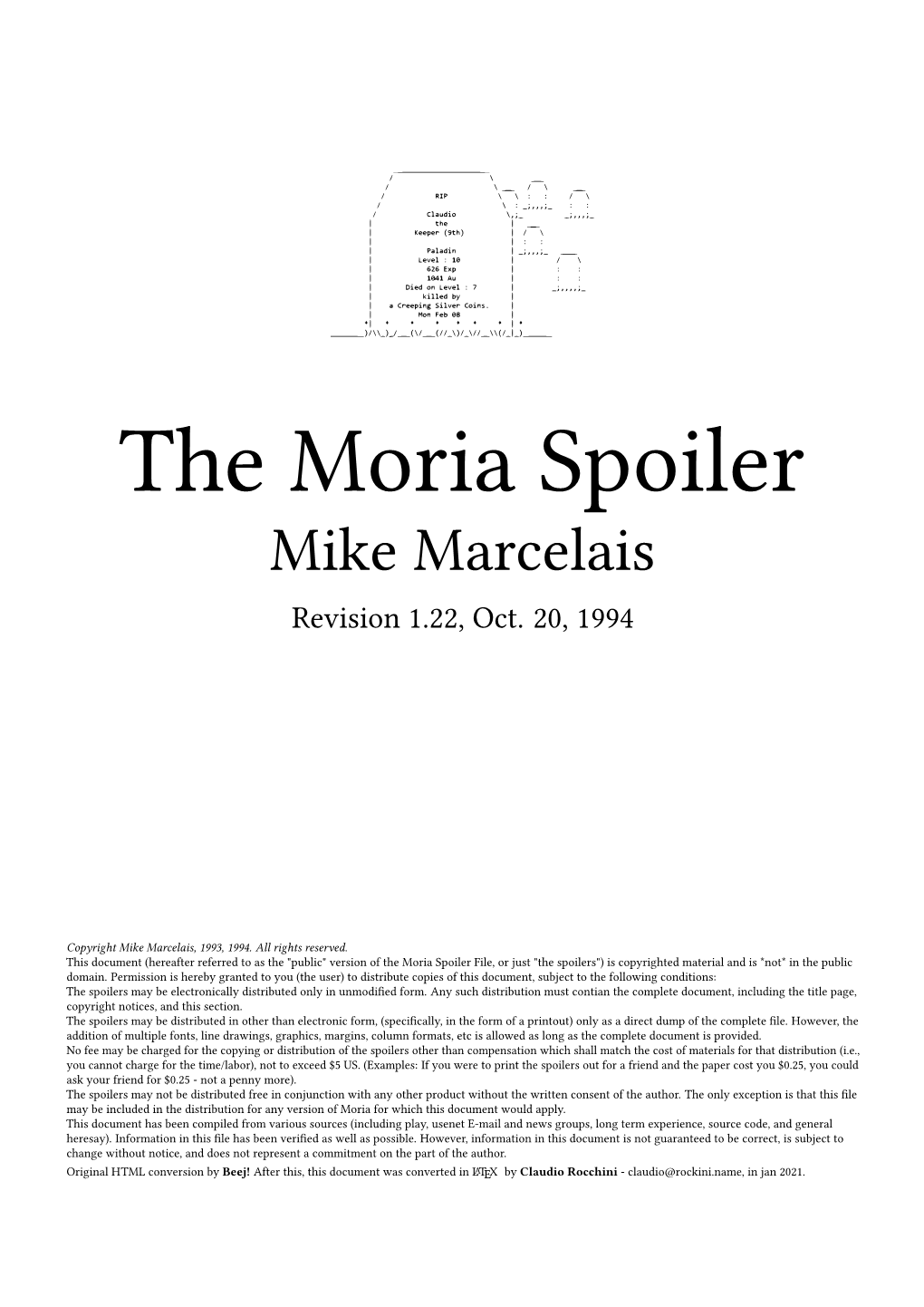 The Moria Spoiler Mike Marcelais Revision 1.22, Oct