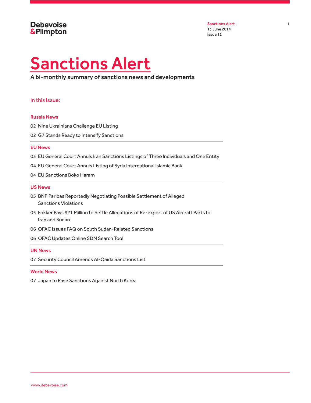 Sanctions Alert 1 13 June 2014 Issue 21