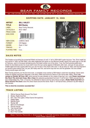 JANUARY 16, 2006 ARTIST BILL HALEY TITLE Bill Rocks SALES