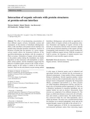 Interaction of Organic Solvents with Protein Structures at Protein-Solvent Interface