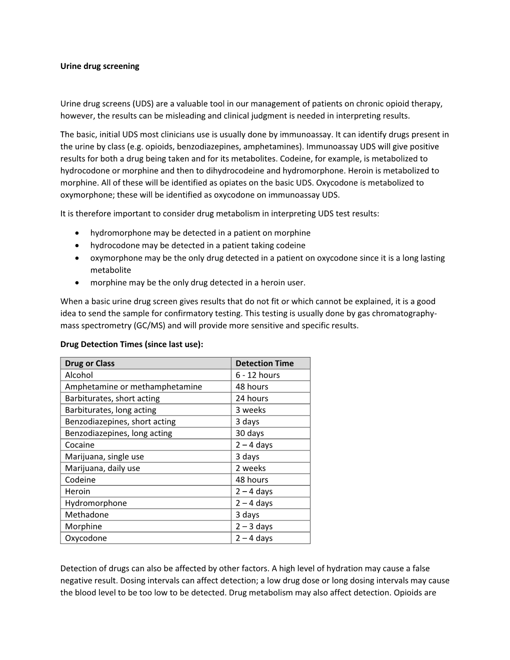 Urine Drug Screening