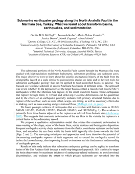 Submarine Earthquake Geology Along the North Anatolia Fault in the Marmara Sea, Turkey: What We Learnt About Transform Basins, Earthquakes, and Sedimentation