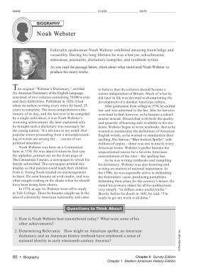Biography Activity: Noah Webster
