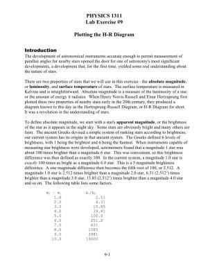 PHYSICS 1311 Lab Exercise #9 Plotting the H-R Diagram