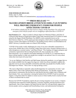 Press Release *** Mayor London Breed