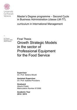Growth Strategic Models in the Sector of Professional Equipment for the Food Service