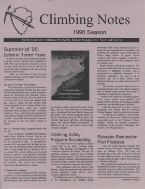 Climbing Notes 1996 Season North Cascades National Park/Mt