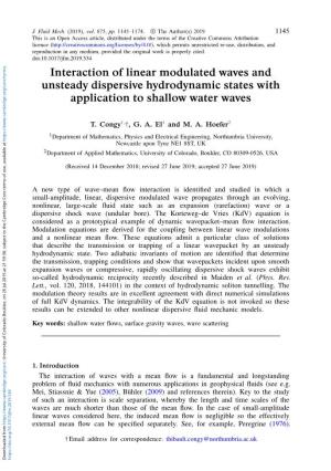 Interaction of Linear Modulated Waves and Unsteady Dispersive Hydrodynamic States with Application to Shallow Water Waves