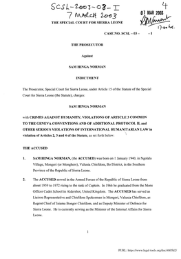 Scs L-2Eo1-C)~- T ~ 07 MAR 2003 7~~3 the SPECIAL COURT for SIERRA LEONE Mjda (}:T)-6 ~