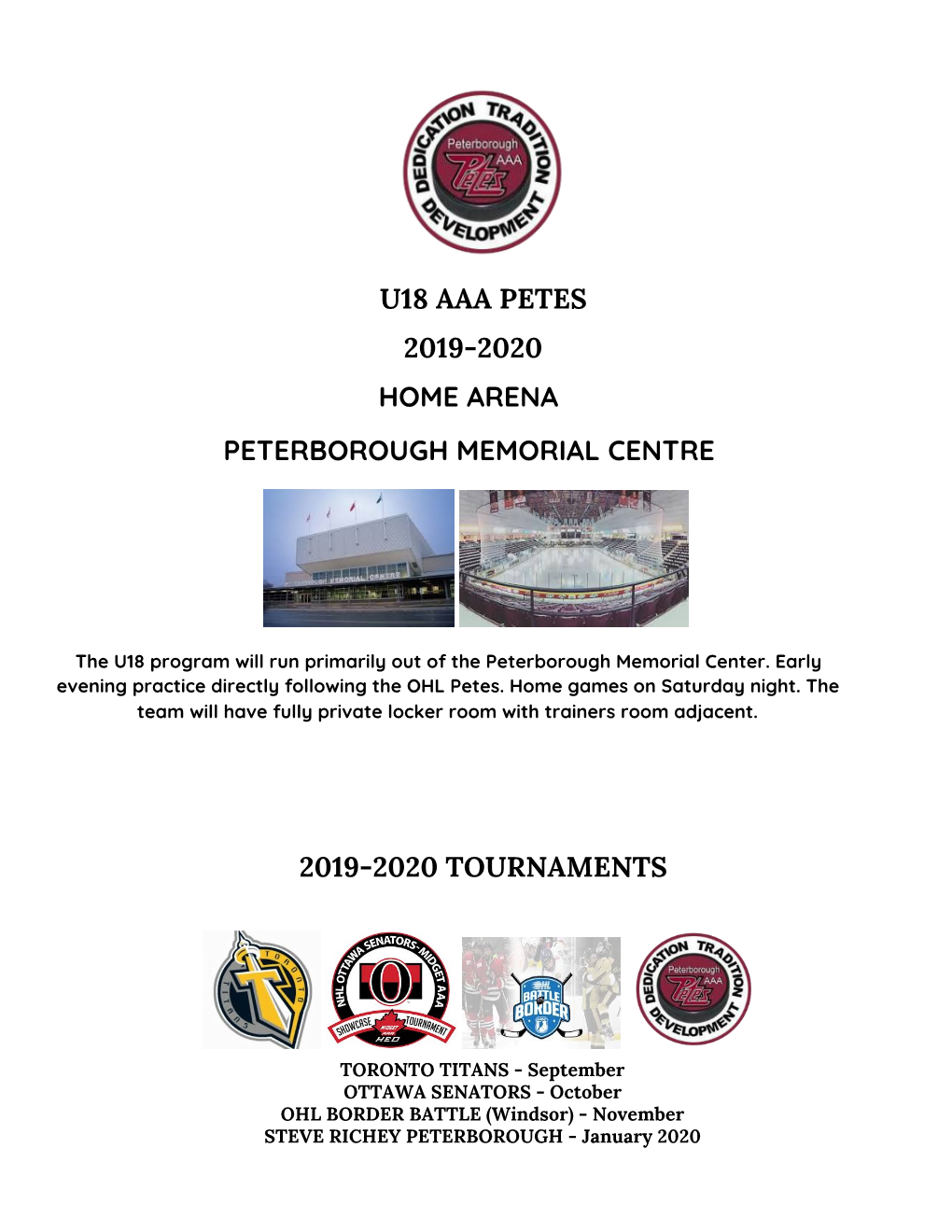 U18 Aaa Petes ​2019-2020 Home Arena Peterborough