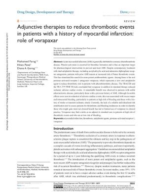 Adjunctive Therapies to Reduce Thrombotic Events in Patients with a History of Myocardial Infarction: Role of Vorapaxar