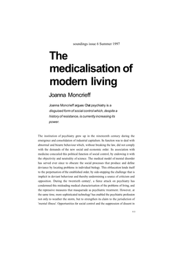 The Medicalisation of Modern Living Joanna Moncrieff