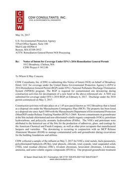 Re: Notice of Intent for Coverage Under EPA's 2016 Remediation