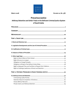 Precarious Justice Arbitrary Detention and Unfair Trials in the Deficient Criminal Justice System of Saudi Arabia