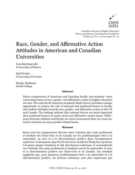 Race, Gender, and Affirmative Action Attitudes in American and Canadian Universities