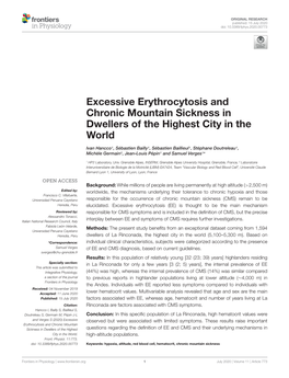 Excessive Erythrocytosis and Chronic Mountain Sickness in Dwellers of the Highest City in the World