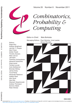 Volume 20 Number 6 November 2011 Combinatorics, Probability & Computing Volume 20 Number 6 November 2011