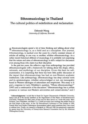 Ethnomusicology in Thailand the Cultural Politics of Redefinition and Reclamation