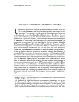 Nodi Politici (E Intertestuali) Tra Boccaccio E Petrarca