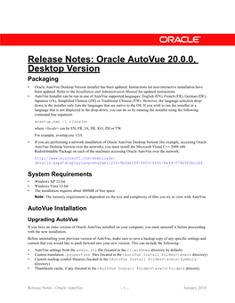 Oracle Autovue 20.0.0, Desktop Version Release Notes