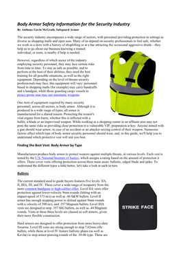 Body Armor Safety Information for the Security Industry by Anthony Gavin Mcgrath, Safeguard Armor