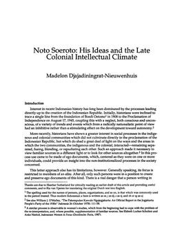 Noto Soeroto: His Ideas and the Late Colonial Intellectual Climate