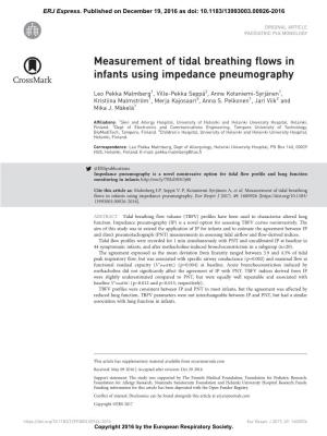Measurement of Tidal Breathing Flows in Infants Using Impedance Pneumography