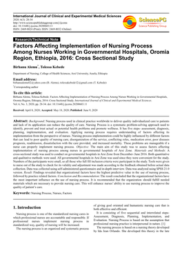 Factors Affecting Implementation of Nursing Process Among Nurses Working in Governmental Hospitals, Oromia Region, Ethiopia, 2016: Cross Sectional Study