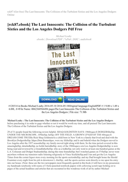 The Last Innocents: the Collision of the Turbulent Sixties and the Los Angeles Dodgers Online