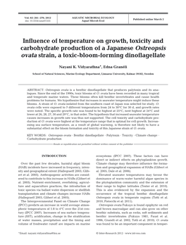 Influence of Temperature on Growth, Toxicity and Carbohydrate Production of a Japanese Ostreopsis Ovata Strain, a Toxic-Bloom-Forming Dinoflagellate