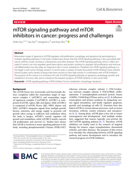 Mtor Signaling Pathway and Mtor Inhibitors in Cancer: Progress and Challenges Zhilin Zou1,2,3†, Tao Tao4†, Hongmei Li3* and Xiao Zhu1,2*