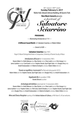 Salvatore Sciarrino PROGRAMME: — Illuminating Introduction @ 7:15 —