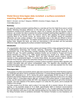 Violet Grove Time-Lapse Data Revisited: a Surface-Consistent Matching Filters Application Mahdi H