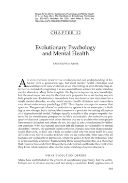 Evolutionary Psychology and Mental Health