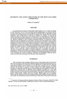 Diversity and Guild Structure of the Petit Saut Bird Community