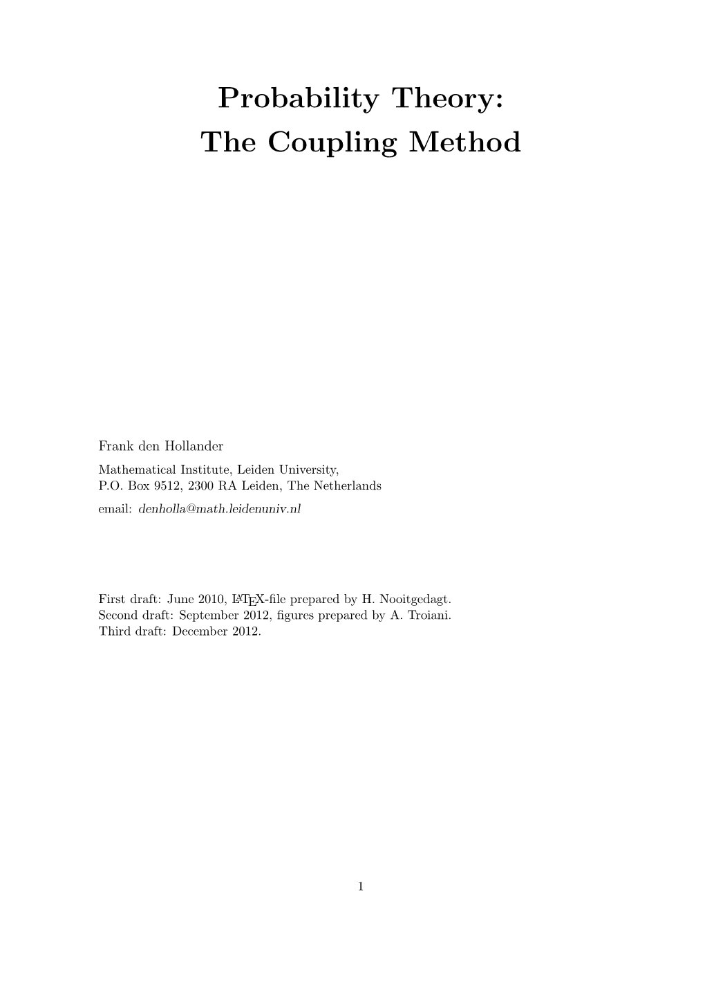 Probability Theory: the Coupling Method