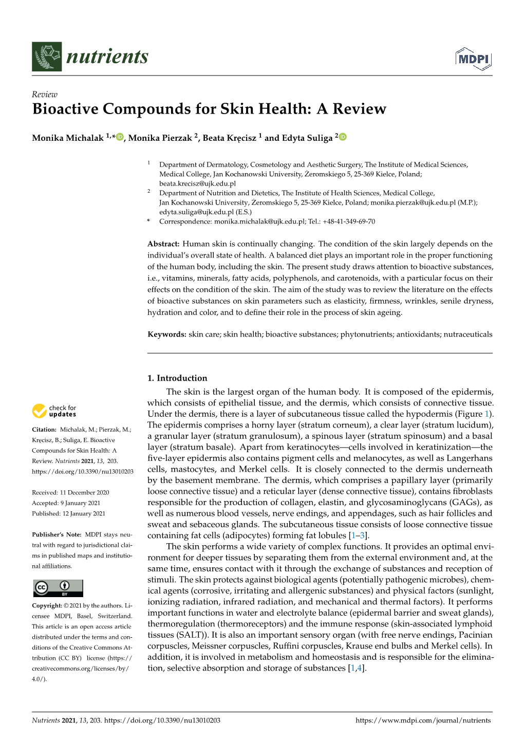 Bioactive Compounds for Skin Health: a Review