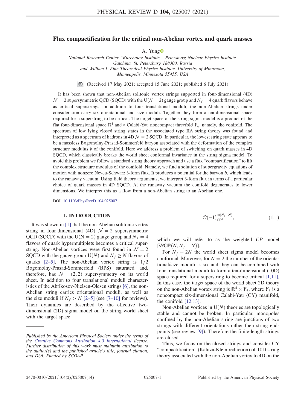 Flux Compactification for the Critical Non-Abelian Vortex and Quark Masses