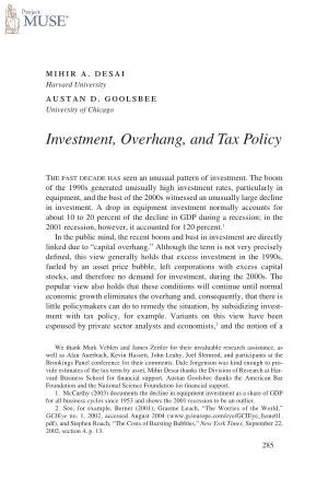 Investment, Overhang, and Tax Policy