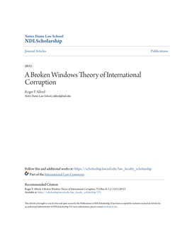 A Broken Windows Theory of International Corruption Roger P